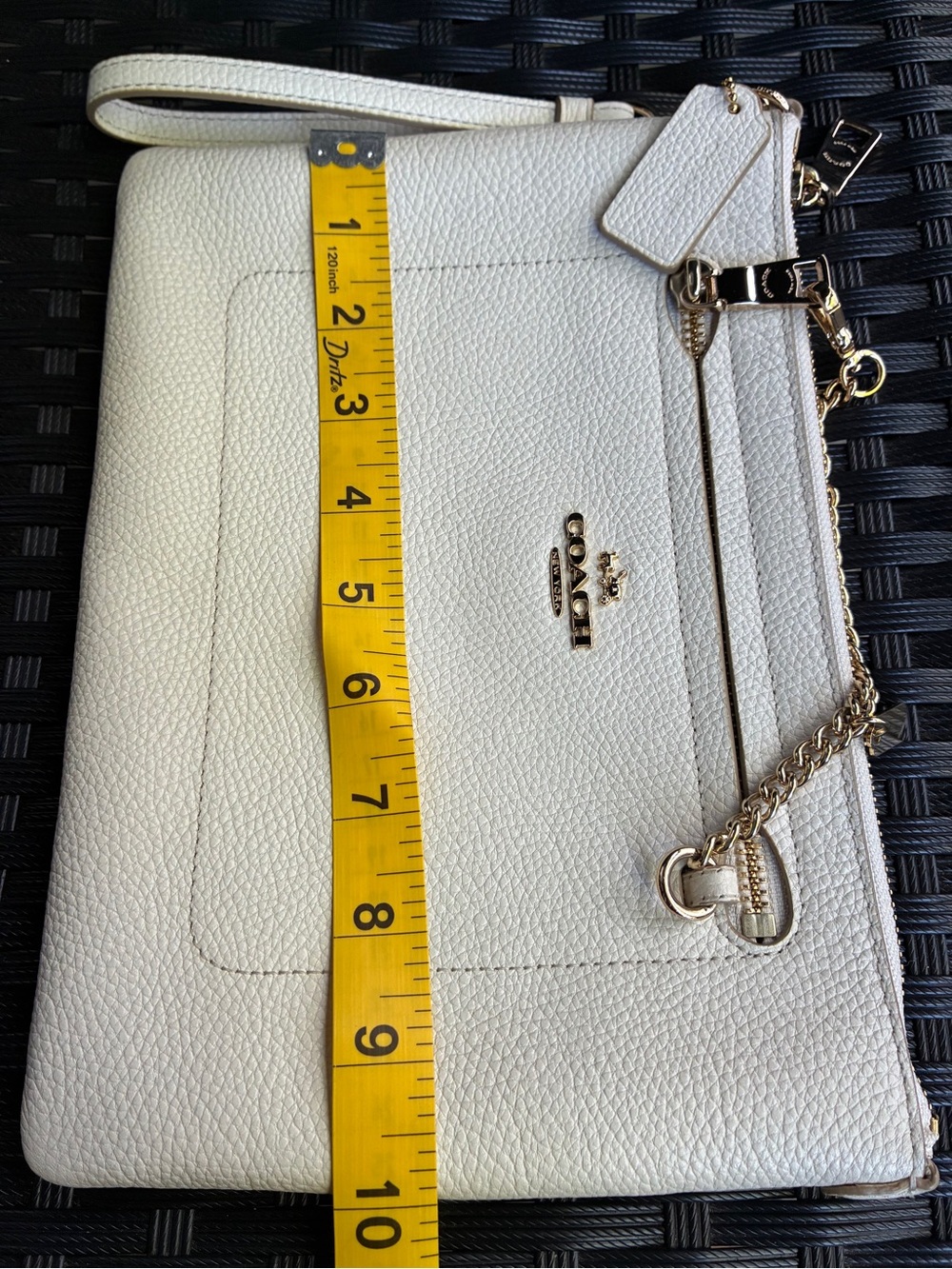 Coach White Pebbled Leather Chain Wristlet Clutch with Gold Hardware - Picture 3 of 14
